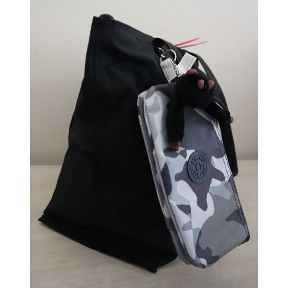 Kipling KIB9Z7-5EV Women's O/S Black/Camo Gray Era M Set Tote Bag w/Pouch - Picture 14 of 16